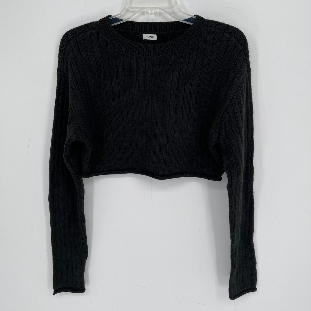 Garage Women's Black Ribbed Crewneck Long Sleeve Cropped Sweater Size XS